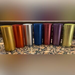 VTG MCM PERMA HUES Spun Aluminum Drinking Tumblers  Barware 7 Colorful Pieces